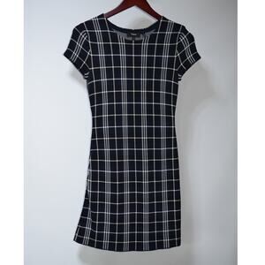 Theory Branteen JP Lustrate Windowpane Plaid Dress Navy White Cap Sleeve XS